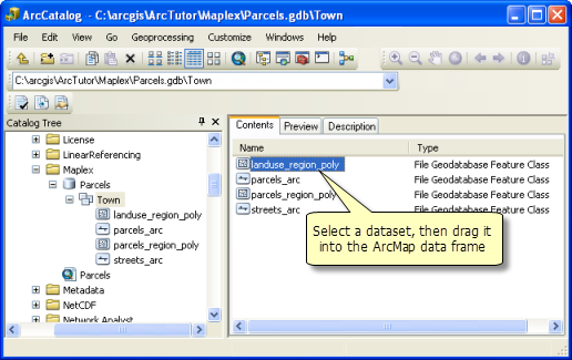 Hinzufügen von Datasets aus ArcCatalog