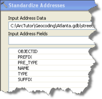 Eingabe-Adressenfelder zum Standardisieren von Adressen