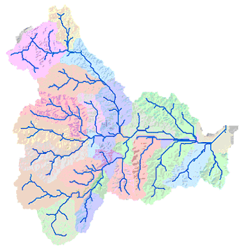 Aus einem Höhenmodell abgeleitetes Beispiel-Wasserlaufnetz