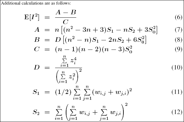 Zusätzliche Mathematik für die Global Moran's I-Statistik