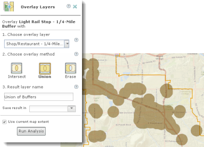 The light rail stop buffer layer and the shop and restaurant buffer layer combined