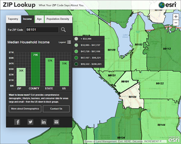 The median household income by tapestry segment