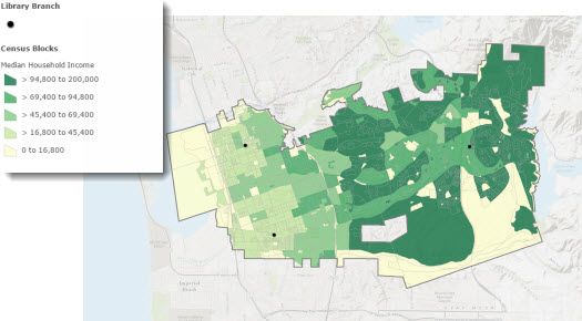 Census blocks mapped by median household income