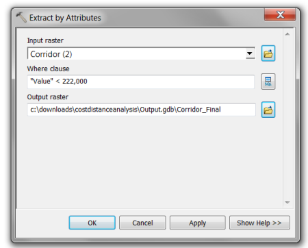 Extract by Attribute tool dialog box with input parameters specified