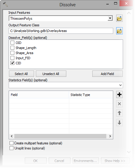 Dissolve tool parameters