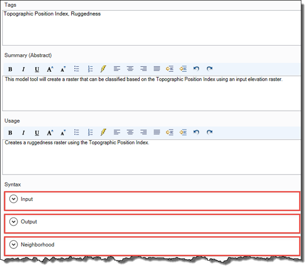 Documenting the model in ArcCatalog.