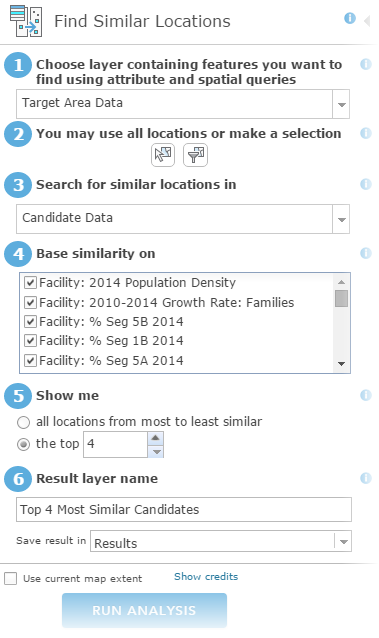 Find Similar Locations tool parameters