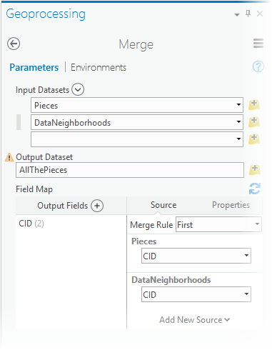 Merge tool parameters