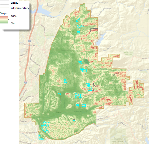 Map showing the areas of slope