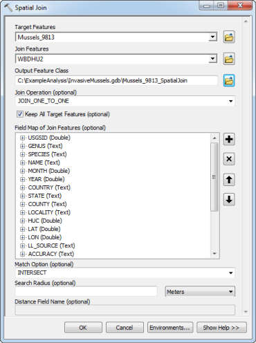 Spatial Join dialog box with completed parameters