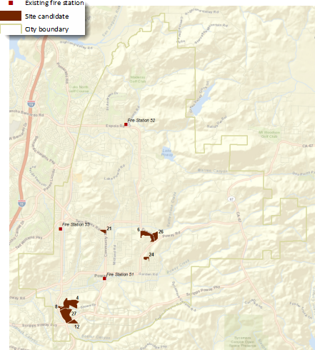 Map showing site candidates