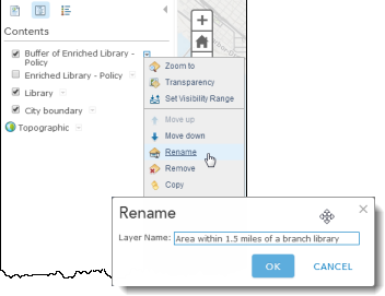 Dialog box to rename a layer name