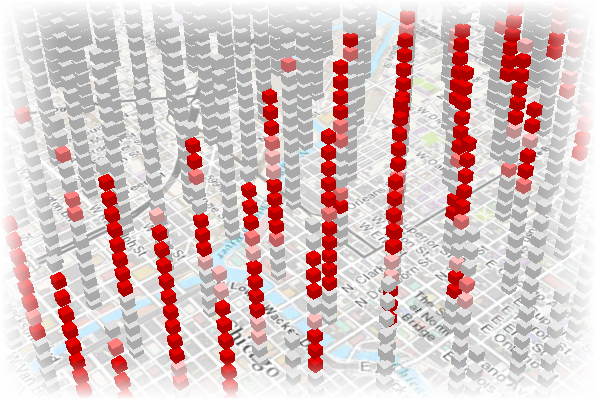 3D visualization of space-time cube hot spots