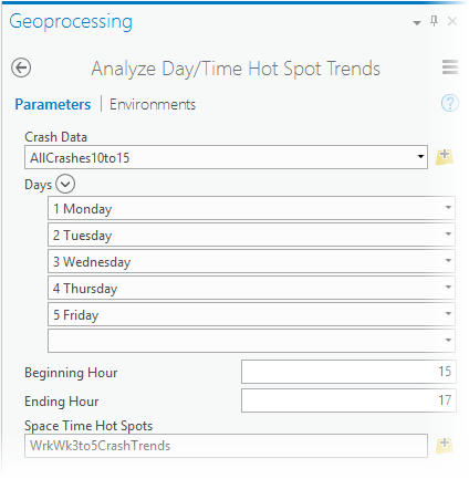 Analyze Day/Time Hot Spot Trends tool parameters