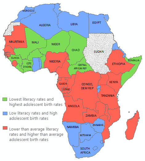 Groups based on literacy and adolescent birth rates