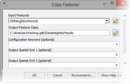 Copy Features tool parameters