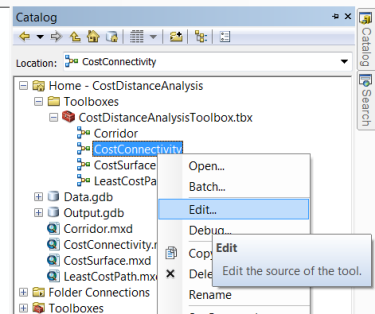 Opening the CostConnectivity ModelBuilder model