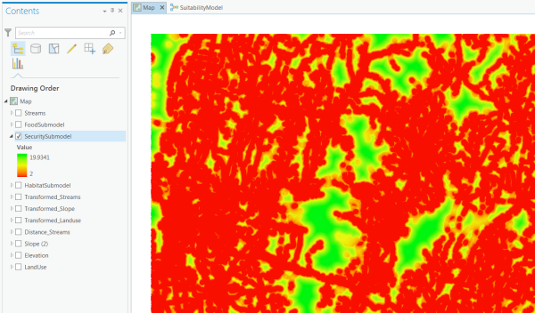 SecuritySubmodel displayed using the red-to-green stretch renderer