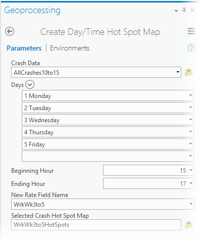 Create Day/Time Hot Spot Map tool parameters