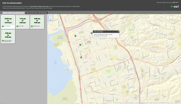 A story map of the bookmobile stops and schedule