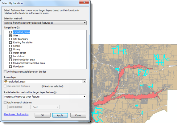 Parameters to select parcels outside the excluded areas