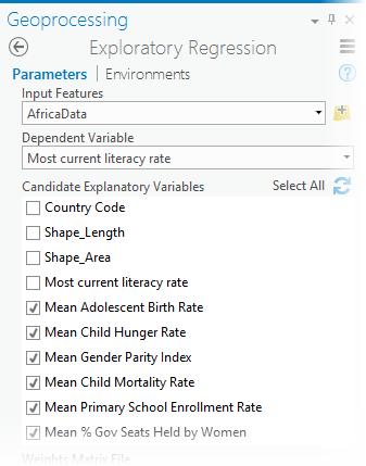 Exploratory Regression tool parameters