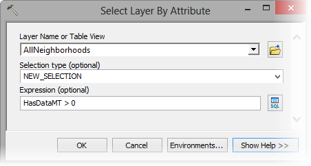 Select Layer By Attribute tool parameters