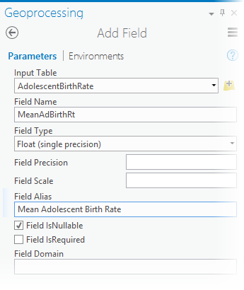 Add Field tool parameters