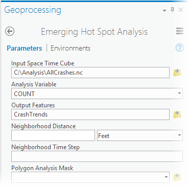 Emerging Hot Spot Analysis tool parameters