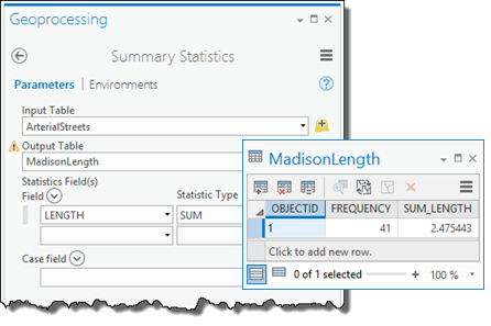 The Summary Statistics dialog box and output table