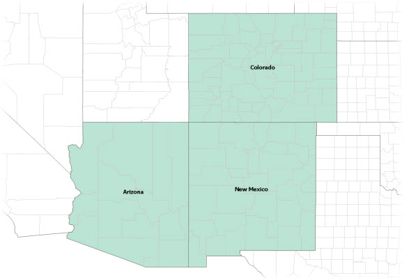 Arizona, Colorado, and New Mexico