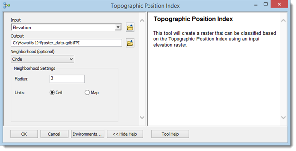 The TPI tool dialog.