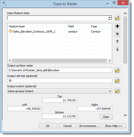 The Topo to Raster dialog box.