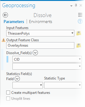 Dissolve tool parameters