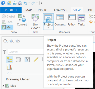 Accessing the Data.gdb geodatabase through the Project icon