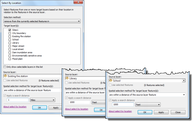 Input parameters for select by location