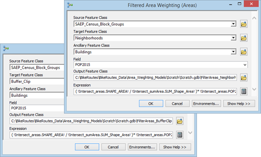 The Filtered Area Weighting (Areas) dialog box