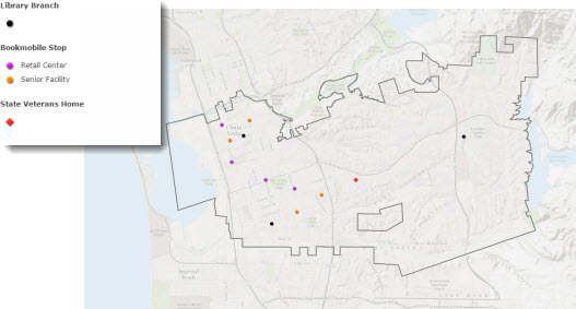The library branches, bookmobile stops, and Veterans Home