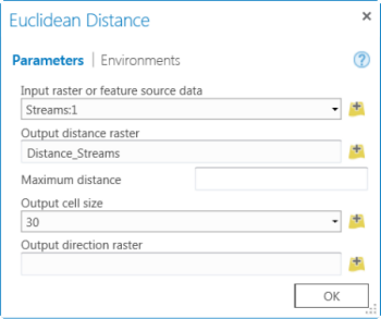 Euclidean Distance tool dialog box