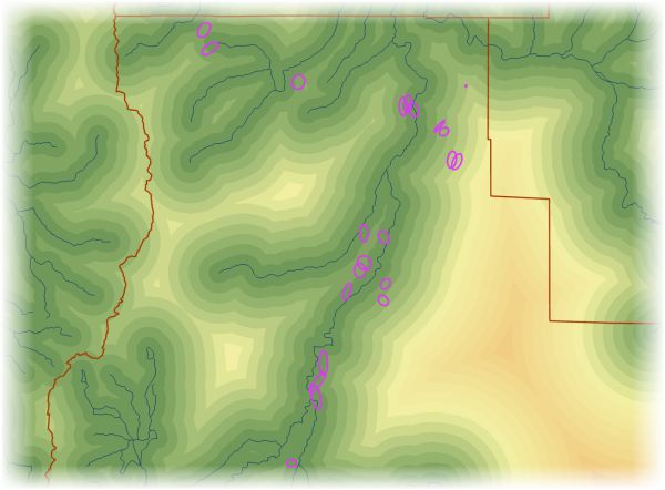 Golf course ellipses and distance from rivers