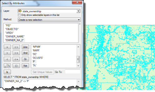 Using Select By Attributes to select the publically owned land
