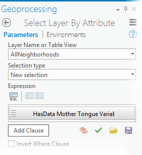 Select Layer By Attribute tool parameters