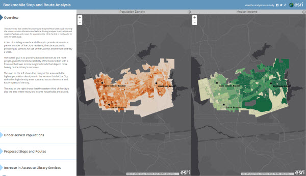 The story map showing the results of the analysis