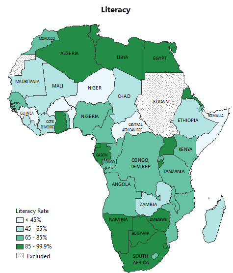 world literacy rate map