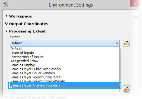 Setting processing extent