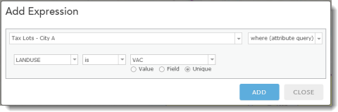 Filter dialog box to find vacant tax lots