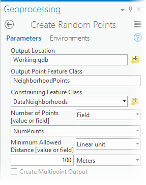 Create Random Points tool parameters