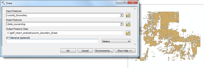 Using the Erase tool to create a layer containing the portions of the three counties that are privately owned