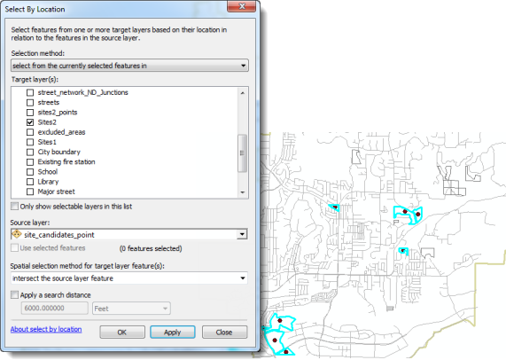 Select by location the points with the site polygons