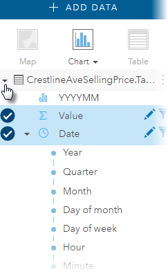 Field selection on the data pane